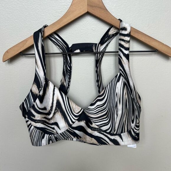 Good American Natural Swirl Kardashian Silky Sports Bracrop Top Halter Bra - Picture 4 of 10